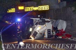 Tractor Trailer into LIRR overpass - Montauk Hwy & Wilcox Rd, July 12 2015