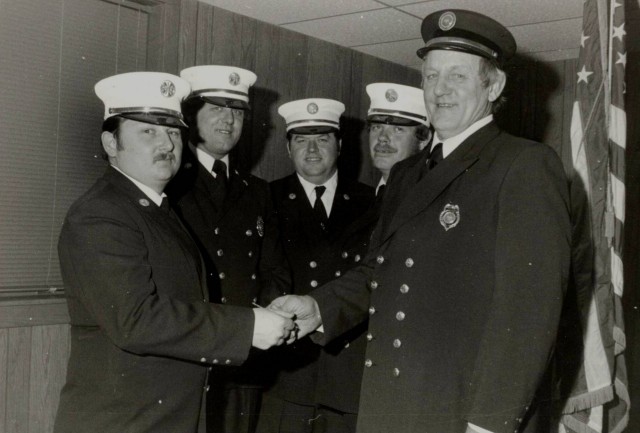 1978 Swearing in of the Chiefs - (L to R) Chief Joseph Townsedn Jr, 1st Asst, Bruce Rumph, 2nd Asst. Ronald Moore, 3rd Asst, Roscoe Francis - Commissioner Arthur Rumph
