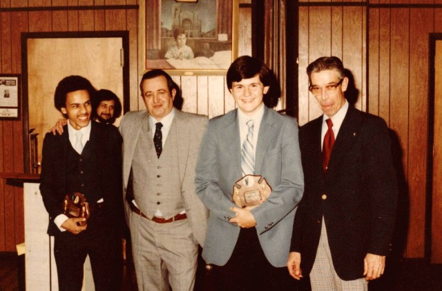 1982 Annual Dinner - (L to R) Ex Chief Paul Colon, Ex Chief Ken Johnson, Frank Najdzion, Don Templetin